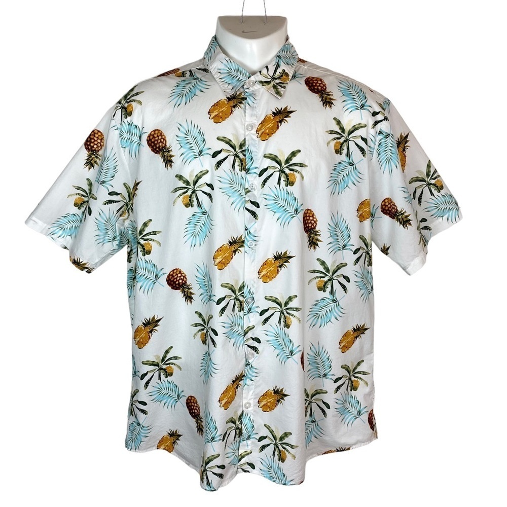 Jogal Button Up Shirt Mens XL Pineapple Short Sleeve Casual Tropical Vacation